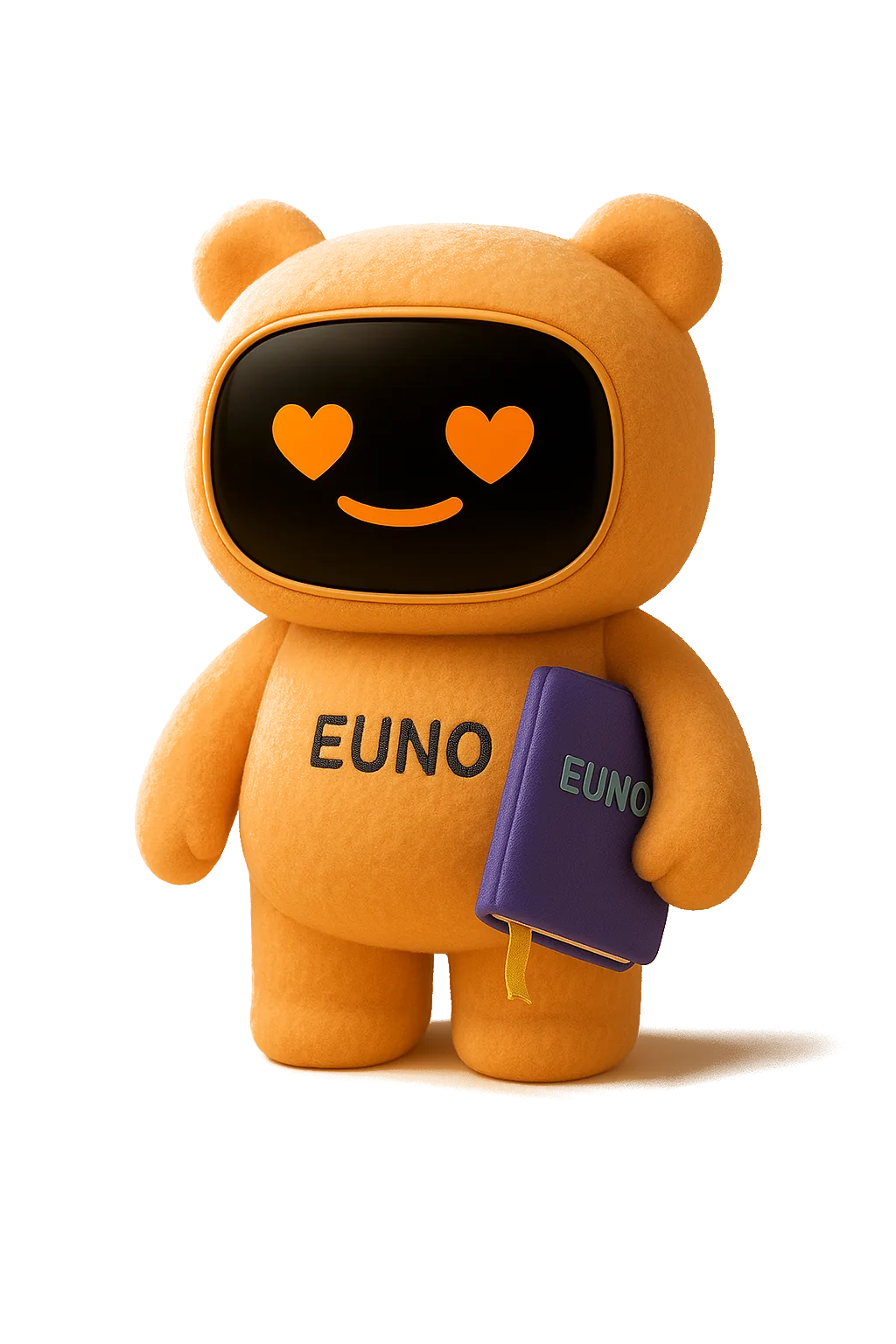 Le robot Euno abricot avec son livre